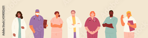 Doctors and medical workers. Surgeon, therapist, nurse. Medical staff colleagues team vector characters