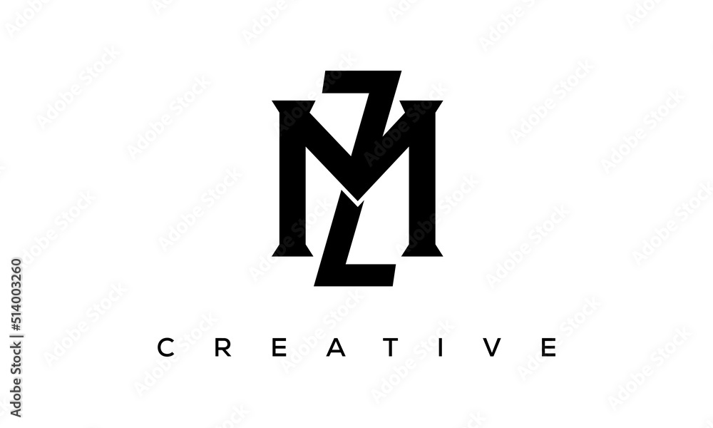 Initial letters MZ, ZM monogram logo design with creative style ...