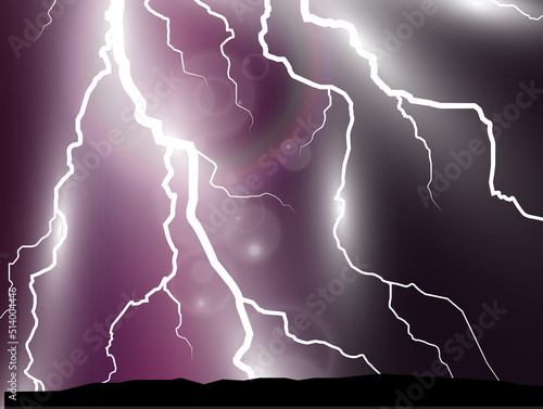 Vector image of realistic lightning. Flash of thunder on a transparent background.