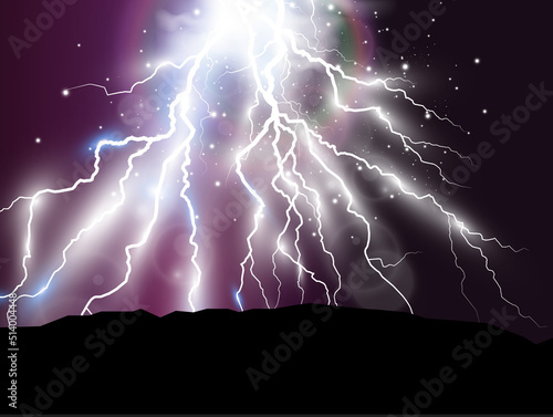 Vector image of realistic lightning. Flash of thunder on a transparent background.