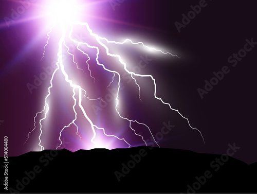 Vector image of realistic lightning. Flash of thunder on a transparent background.