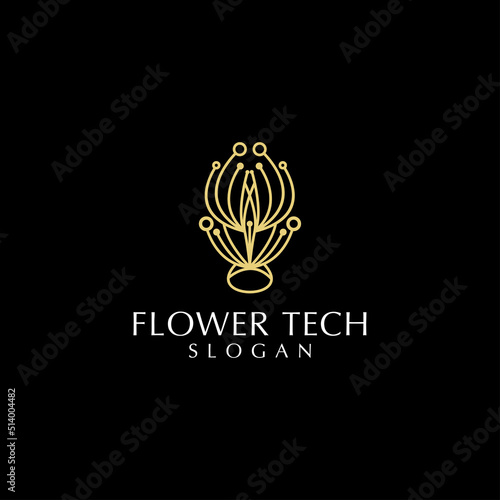 Flower tech logo design icon template