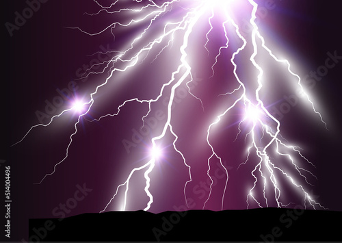 Vector image of realistic lightning. Flash of thunder on a transparent background.