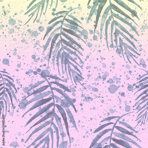  watercolor background from  tropical leaves  palm leaf  floral pattern. Bright Rapport for Paper  Textile  Wallpaper  design. Tropical leaves watercolor. Exotic tropical palm tree. Art pattern