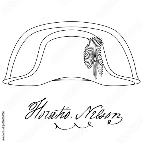 Horatio Nelson hat and signature, famous british admiral, vector illustration