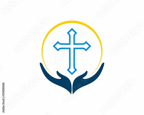 Christian cross on the wishing hand logo