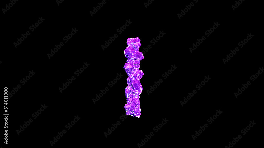letter I made of pink luxury brilliants or symbol on black, isolated - object 3D rendering