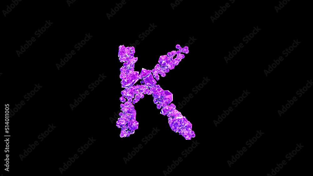 letter K made of rose glamour jewels or symbol on black, isolated - object 3D rendering letter K made of rose glamour jewels or symbol on black, isolated - object 3D rendering