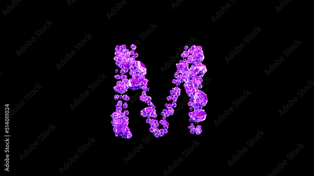 letter M made of purple glamorous gem stones or symbol on black, isolated - object 3D illustration letter M made of purple glamorous gem stones or symbol on black, isolated - object 3D illustration
