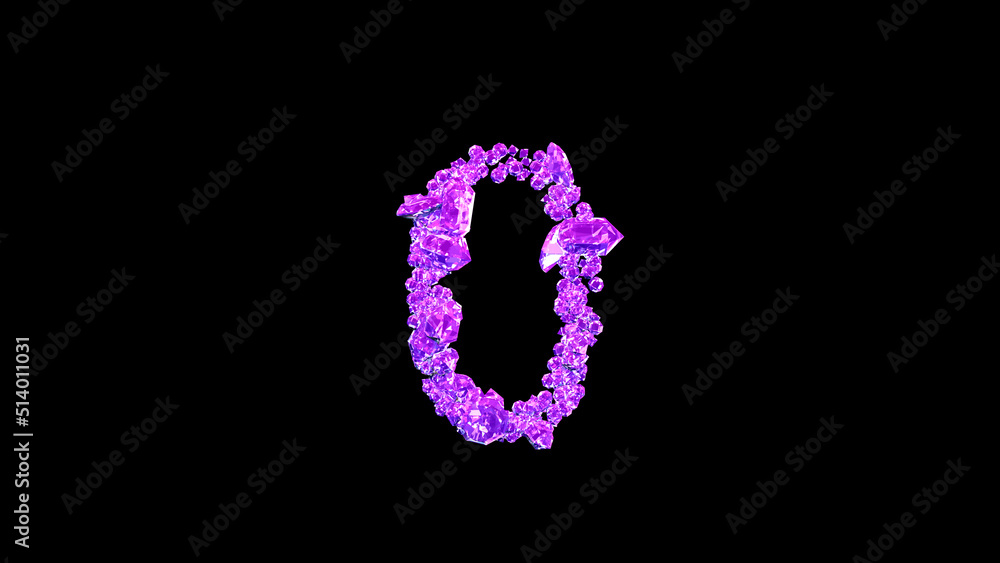 number 0 made of pink glamour gemstones or symbol on black, isolated - object 3D rendering