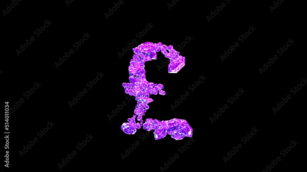 pound symbol made of purple luxury brilliants or symbol on black, isolated - object 3D illustration