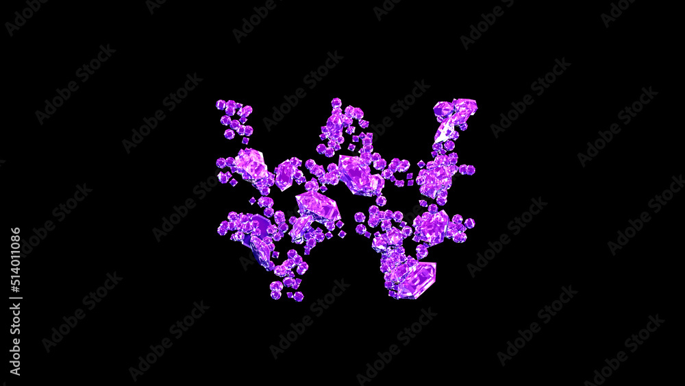 won sign made of purple lux gem stones or symbol on black, isolated - object 3D rendering won sign made of purple lux gem stones or symbol on black, isolated - object 3D rendering
