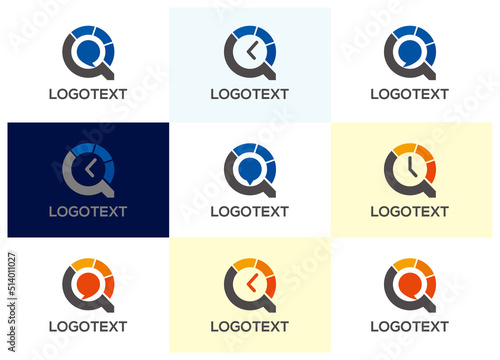 Q letter time and chat logo design set [vector]
