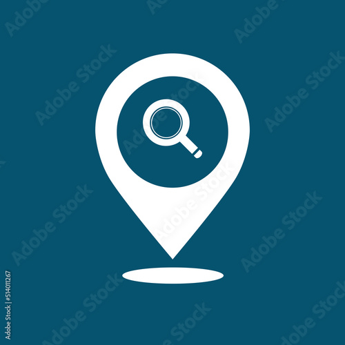 search location icon - abstract logo type icon - white icon in map pin point blue background. Vector illustration