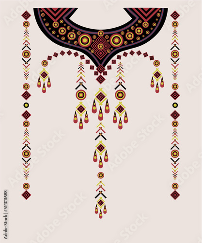 Neckline Kaftans. Geometrical And Ethnic Textile neckline design and motif for textile branding Fabric illustration Design for cover, fabric, textile, wraps. Vector Illustration