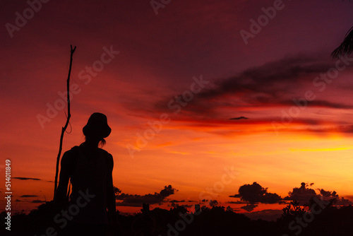 la silueta de un joven aventurero en Caqueta, Colombia photo