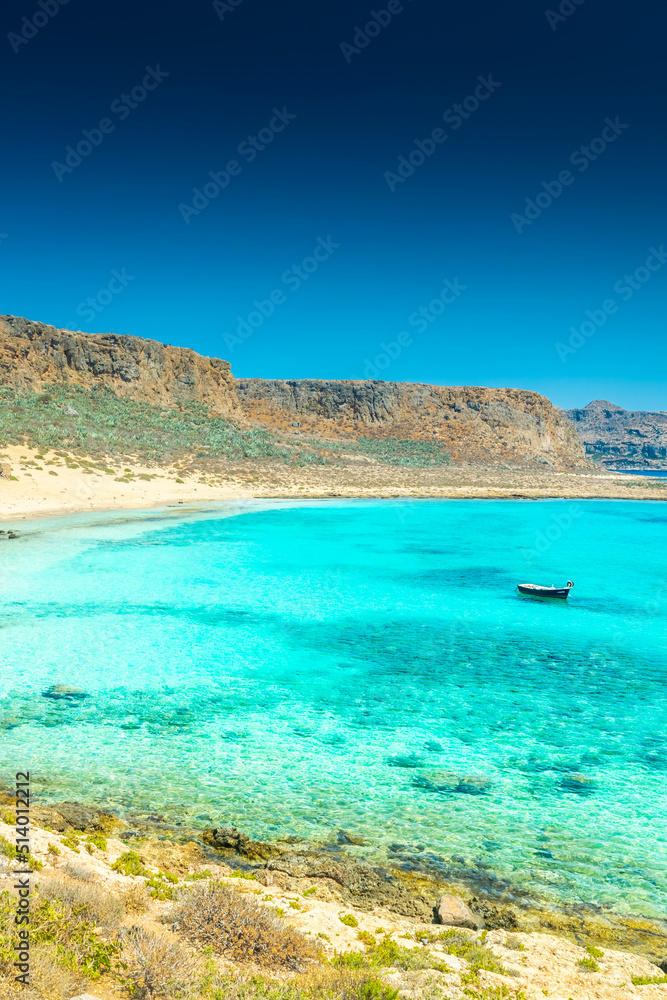 Amazing crystal clear water on the shoreline of Gramvousa Island,  Crete, Greece