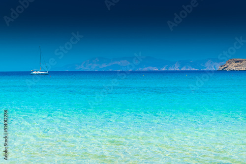 Amazing crystal clear water of Manganari beach, Ios Island, Greece