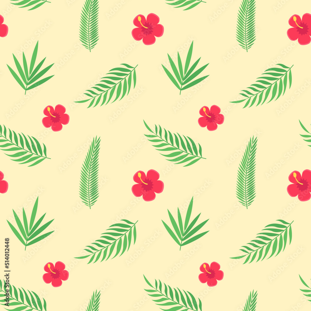 This is a seamless pattern with tropical leaves on a yellow background This is a seamless pattern with tropical leaves on a yellow background