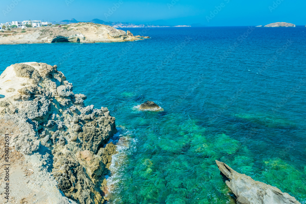Amazing crystal clear water down the cliffs of Papafragas, Milos Island, Greece Amazing crystal clear water down the cliffs of Papafragas, Milos Island, Greece