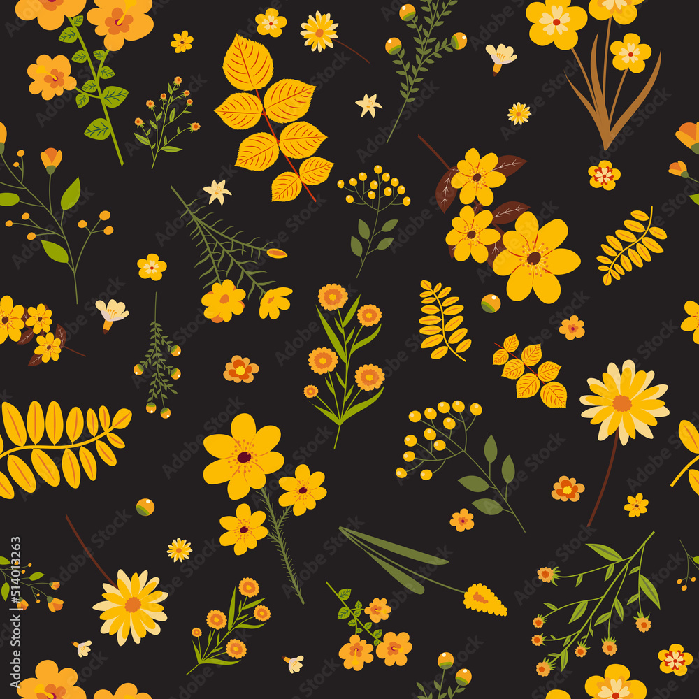 flowers seamless background in flat design