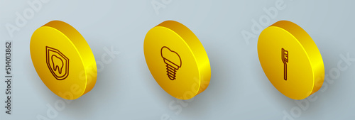 Set Isometric line Dental protection, implant and Toothbrush icon. Vector