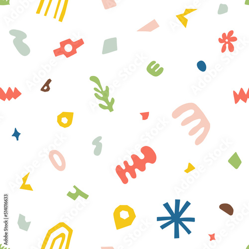 Light pattern for kids. Medium size. Collection different shapes. Seamless pattern of primitive shapes for children. Hand drawn. Tiny elements for web, scrapbooking, stickers, wallpaper, poster. © Alisa