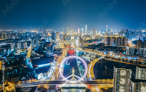 Aerial shot of tianjin Eye Ferris Wheel