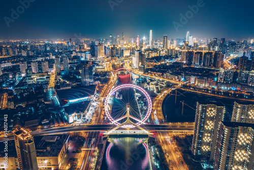 Aerial shot of tianjin Eye Ferris Wheel photo