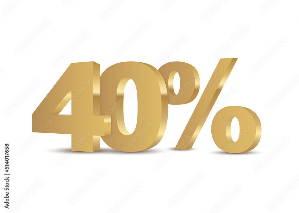 3d golden 40% design isolated on white background. Vector. 3d golden 40% design isolated on white background. Vector.