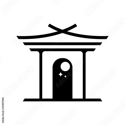 Icon simple home gate on black and white.