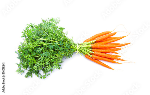 Bund  Karotten mit Rübengrün auf weissem Hintergrund
