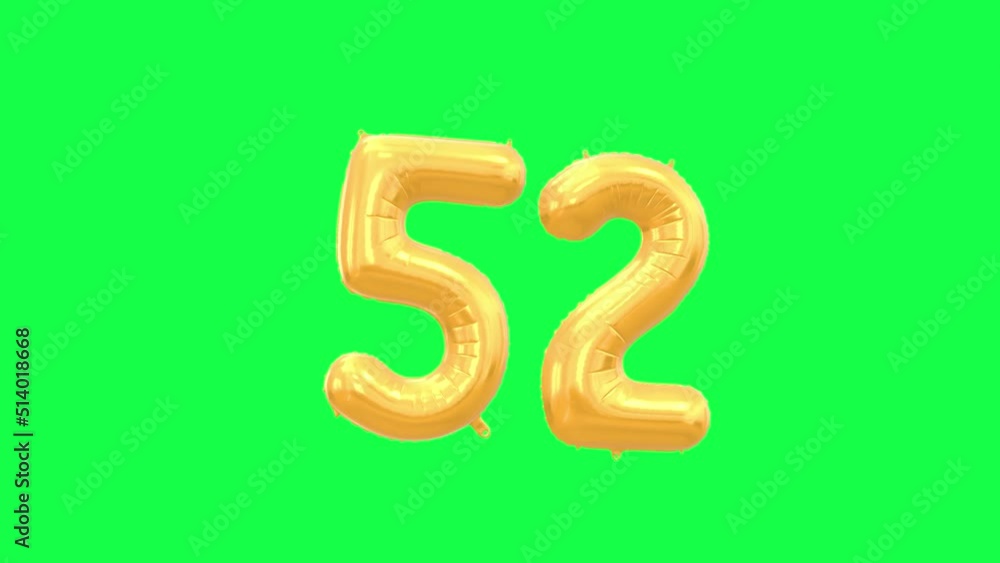 Gold Helium Letter Balloon With Number 52. Green Screen And Alpha Luma Matte Channel. Loop Animation. Gold Helium Letter Balloon With Number 52. Green Screen And Alpha Luma Matte Channel. Loop Animation.