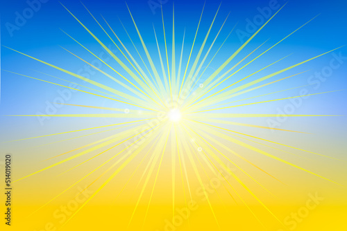 Blue, yellow gradient vector background. Colors of Ukrainian flag banner in abstract style. Modern background with sun, star. for your text, protest against war, support for Ukraine, interface