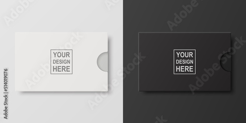 Vector 3d Realistic White and Black Blank Credit Card Paper or Plastic Wallet, Envelope, Packing Cower Isolated. Design Template for Mockup, Branding. Top View