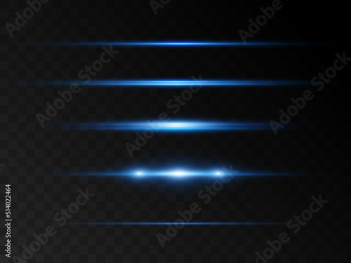 Bright horizontal highlights. Laser beams, horizontal beams of light. Beautiful light bursts PNG. Vector