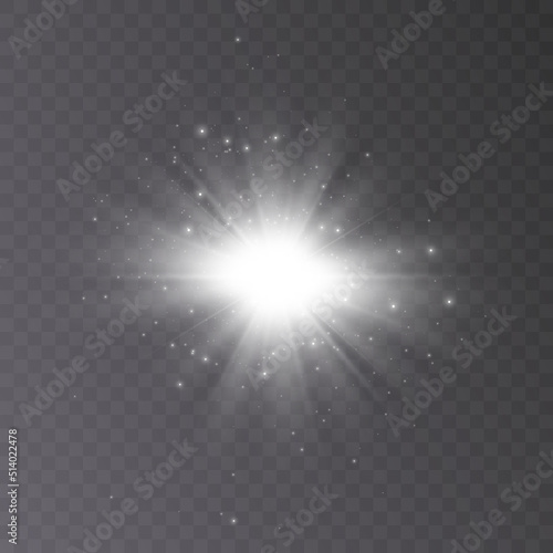 Bright Star. Transparent glossy gradient glitter, bright flash. PNG texture. Sun light effect.Vector