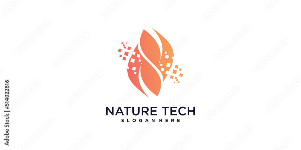 Obraz premium Nature logo design with modern technology style Premium Vector