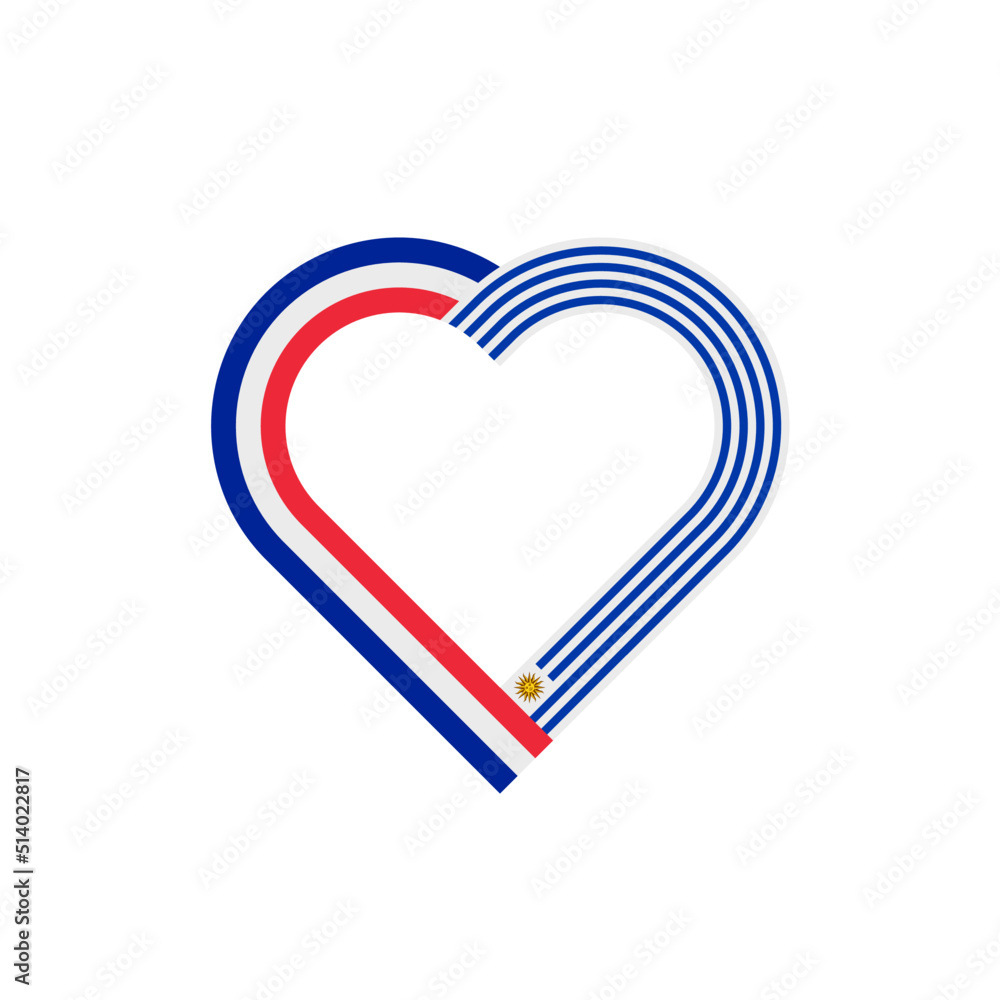 unity concept. heart ribbon icon of france and uruguay flags. vector illustration isolated on white background