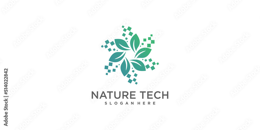 Nature logo design with modern technology style Premium Vector
