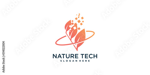Nature logo design with modern technology style Premium Vector