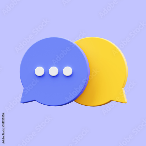 3D render speech bubble minimal icon illustration isolated on purple background. Communication and online chatting concept.