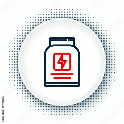 Line Sports nutrition bodybuilding proteine power drink and food icon isolated on white background. Colorful outline concept. Vector