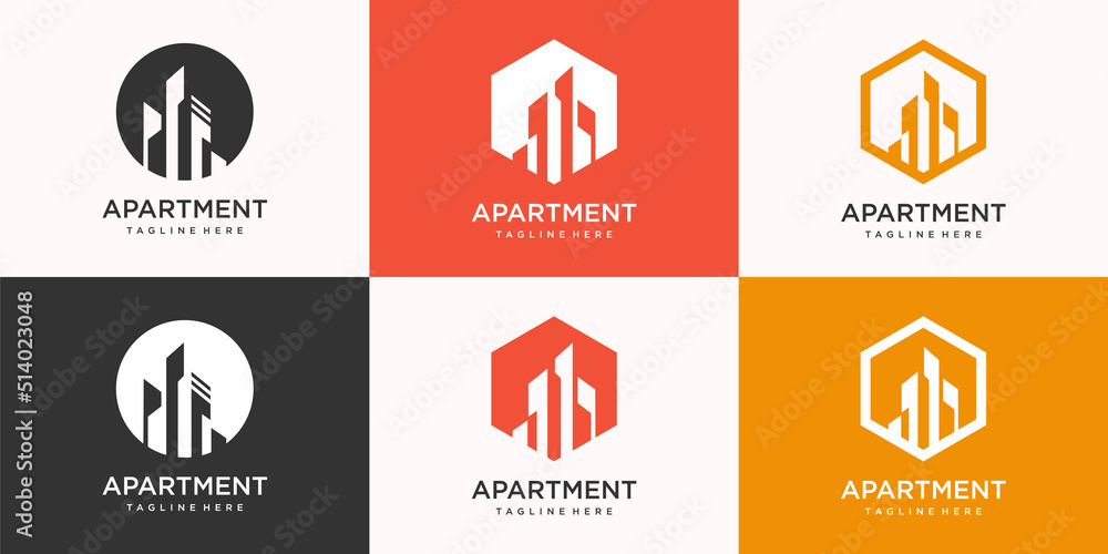 Building logo design with modern creative style Premium Vector