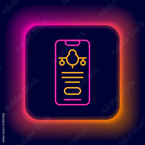 Glowing neon line Smartphone with electronic boarding pass airline ticket icon isolated on black background. Passenger plane mobile ticket for web and app. Colorful outline concept. Vector