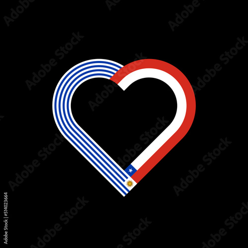 unity concept. heart ribbon icon of uruguay and chile flags. vector illustration isolated on black background