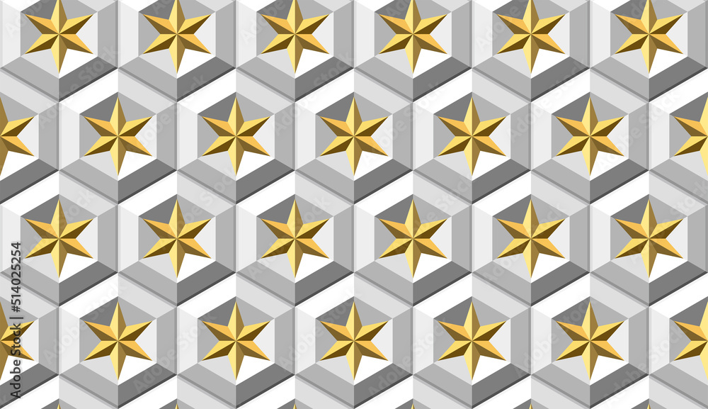 Seamless vector 3D pattern with gold stars. 3d paneles for luxury ...