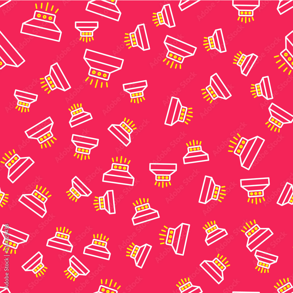 Line Fire sprinkler system icon isolated seamless pattern on red background. Sprinkler, fire extinguisher solid icon. Vector Line Fire sprinkler system icon isolated seamless pattern on red background. Sprinkler, fire extinguisher solid icon. Vector