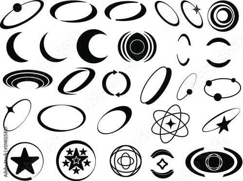 Vector set of Y2K circle and retro-futuristic elements  for decoration photo