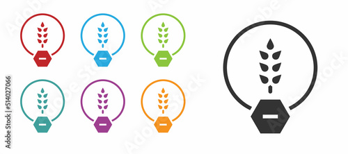 Black Gluten free grain icon isolated on white background. No wheat sign. Food intolerance symbols. Set icons colorful. Vector